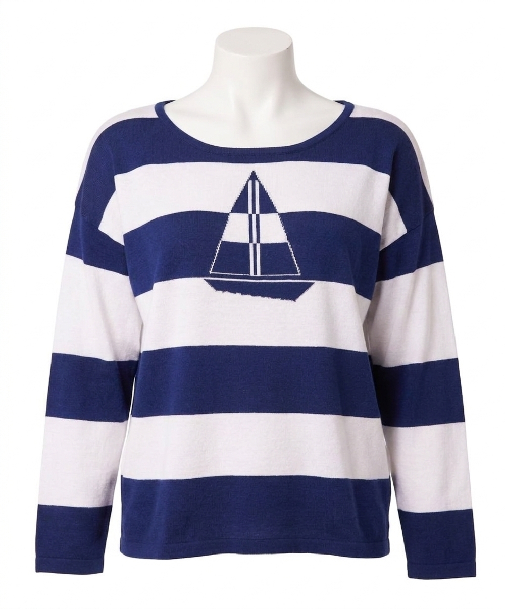 NEW ANGEL APPAREL nautical scoop top in navy/white